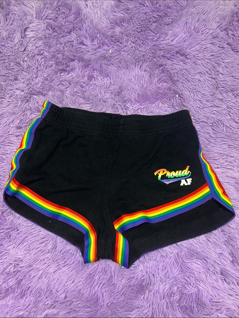 Proud AF Rainbow Trim Black Lounge Shorts